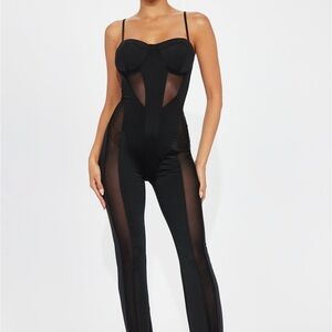 Chic Black Mesh Panel Bodysuit
